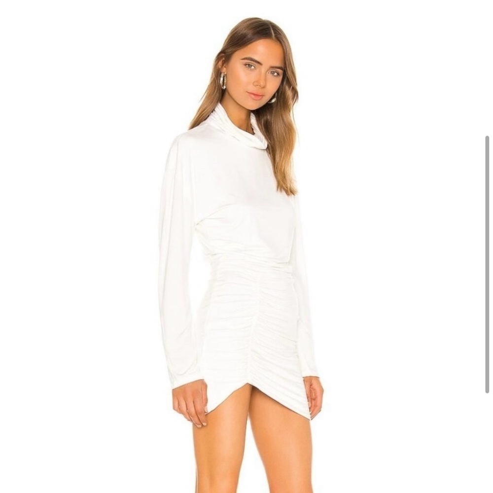 Lovers + Friends Ivana Ruched Mini Dress White Cowl Neck Long Sleeve Small - Picture 4 of 16